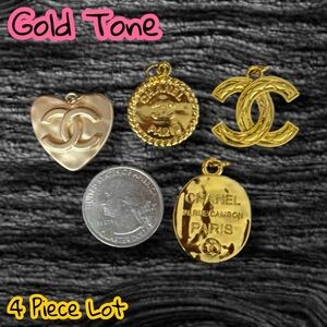 4 Piece Lot Gold Tone CC Zipper Pull Button Charm Pendants